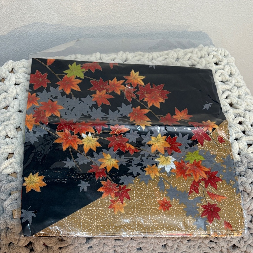 Floral Patterned Scarf/handkerchief with Autumn Leaves - Picture 7 of 7